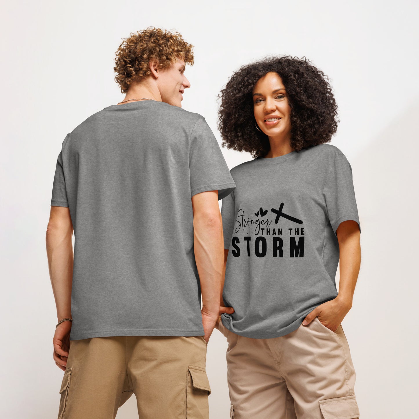 Stronger Than The Storm Unisex organic ribbed neck t-shirt Heather Grey