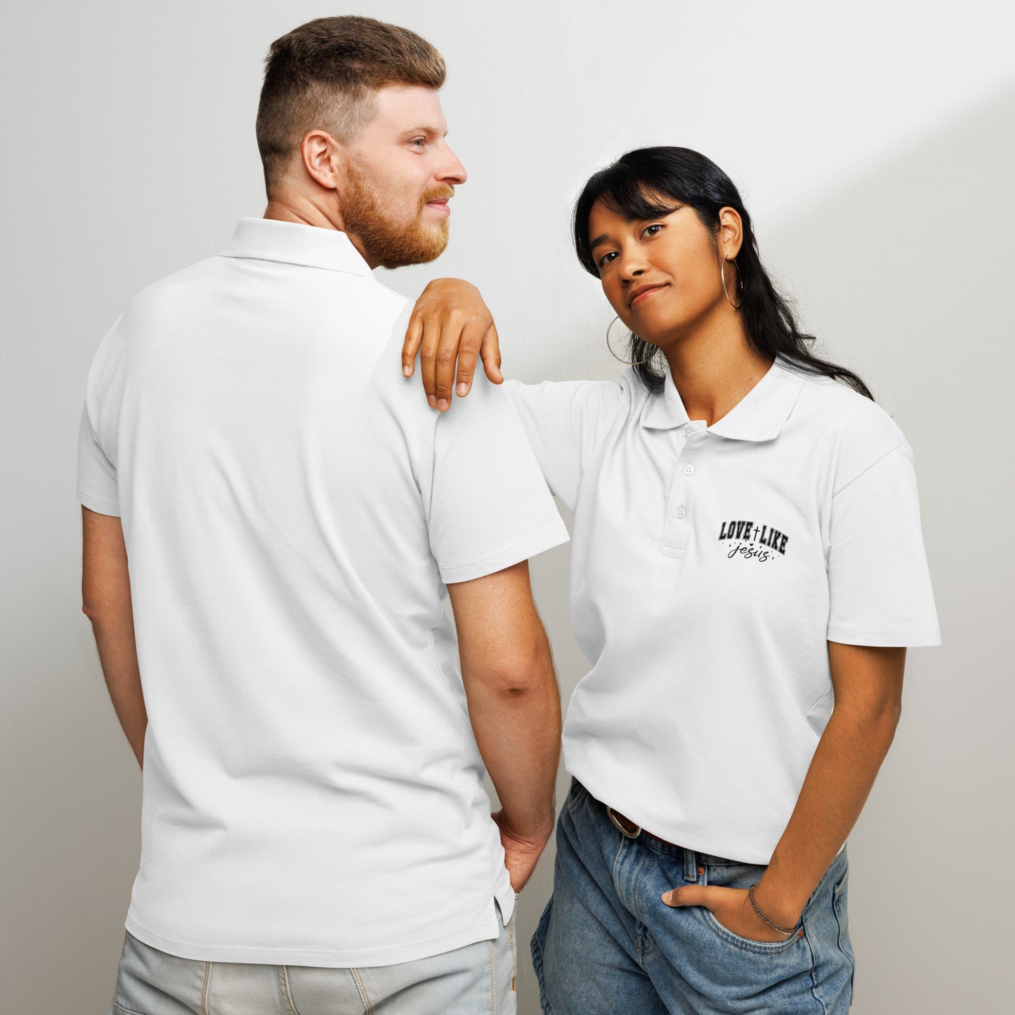 Love Like Jesus Unisex Premium pique polo shirt White