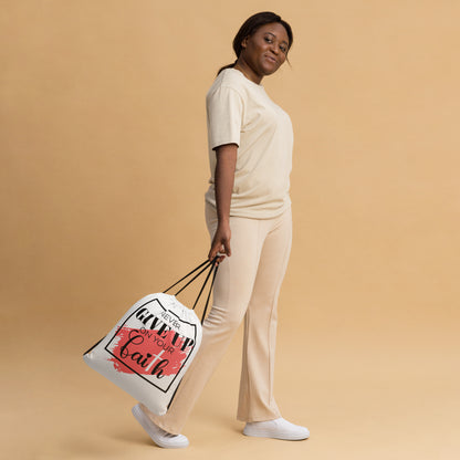 Never Give Up On Your Faith Drawstring bag