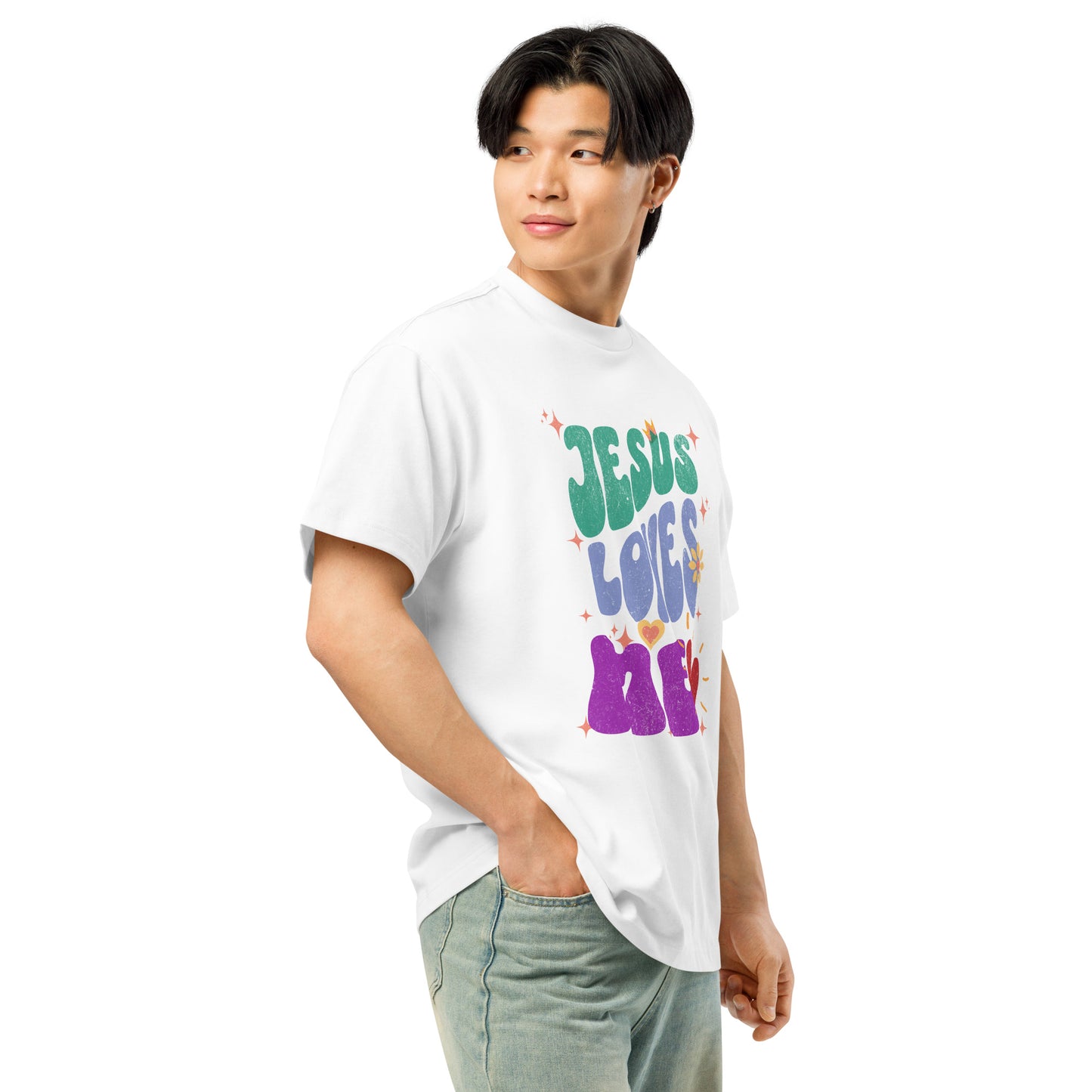 Jesus Loves Me Men’s Box Tee White