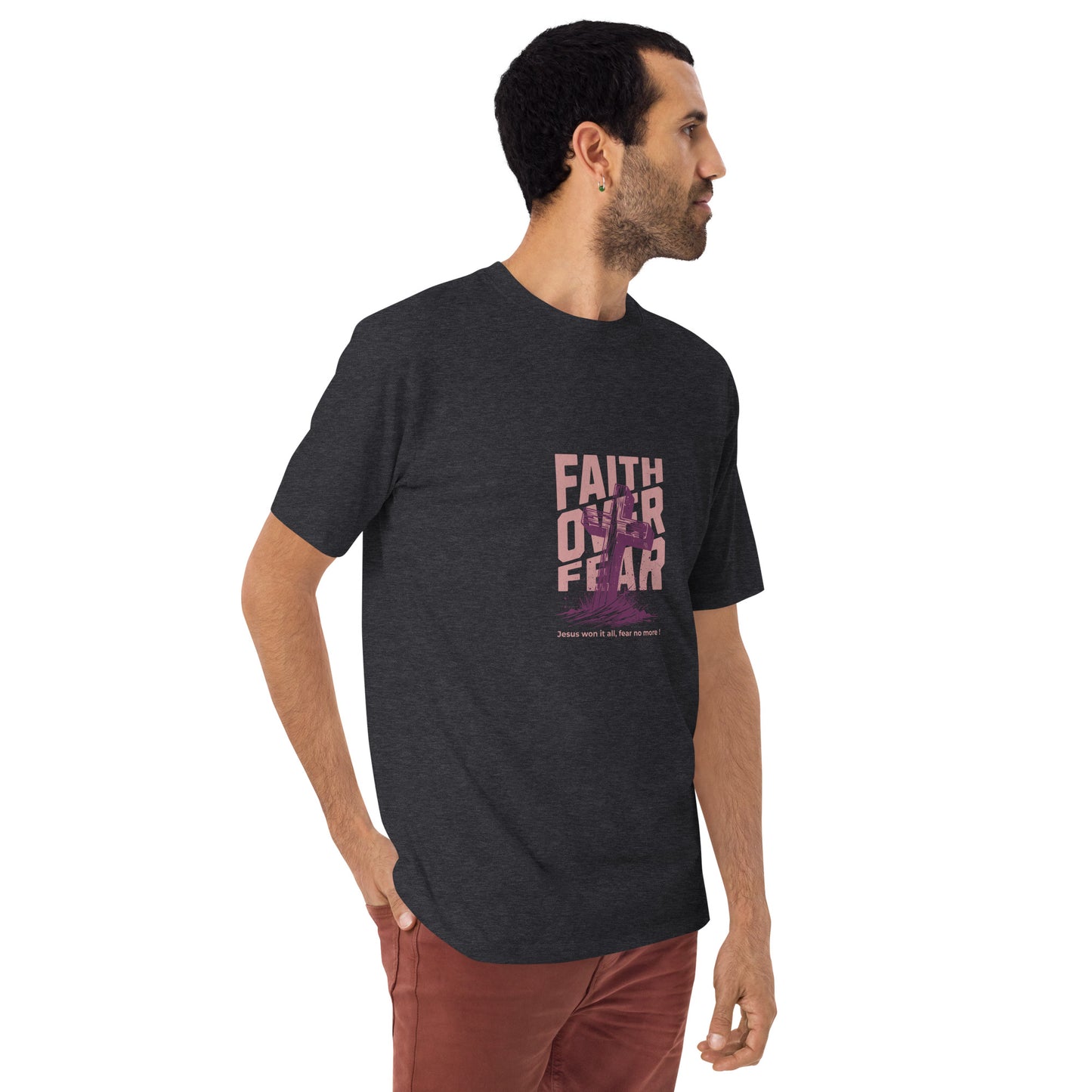 Faith Over Fear Men’s premium heavyweight tee Charcoal Heather
