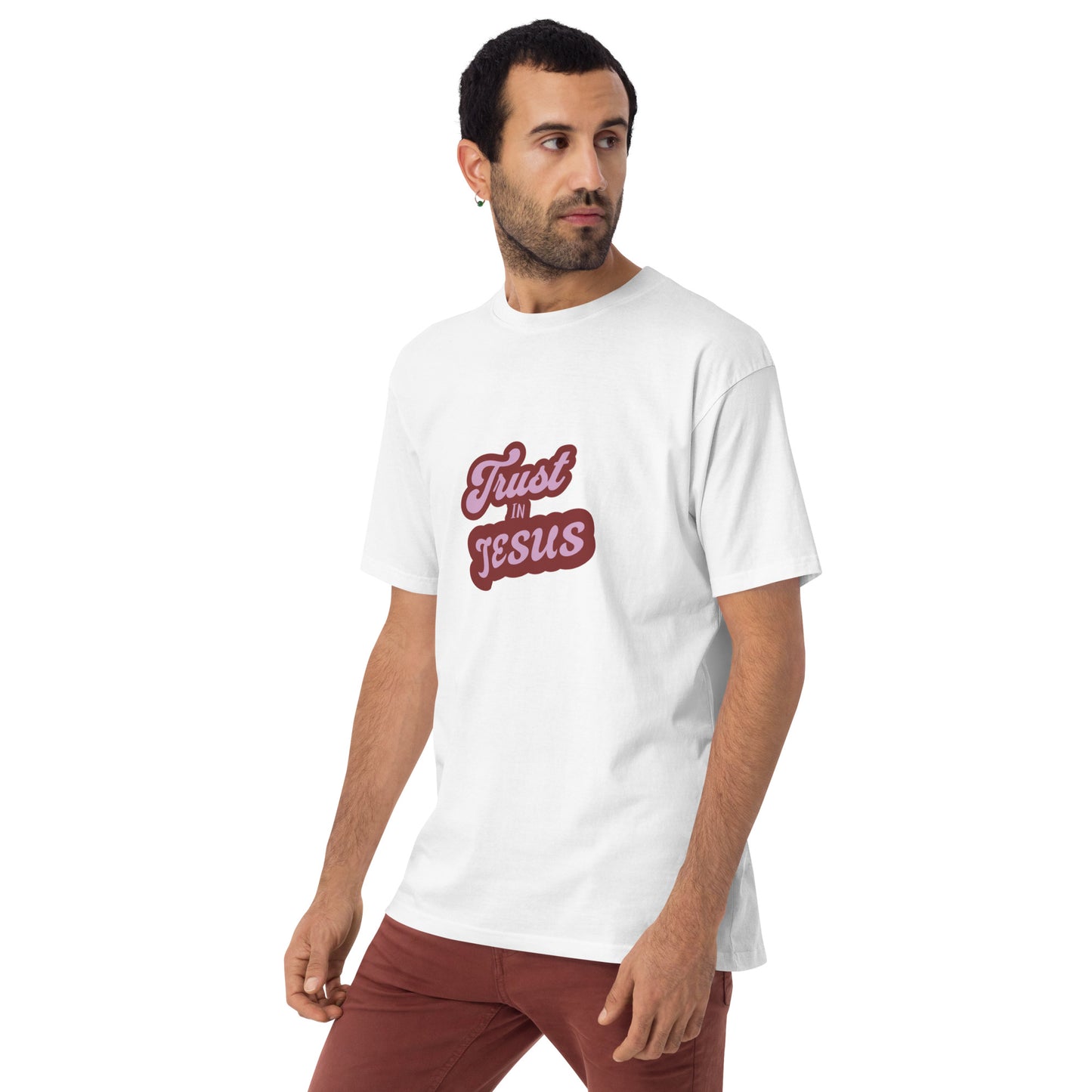 Trust In Jesus Men’s premium heavyweight tee White