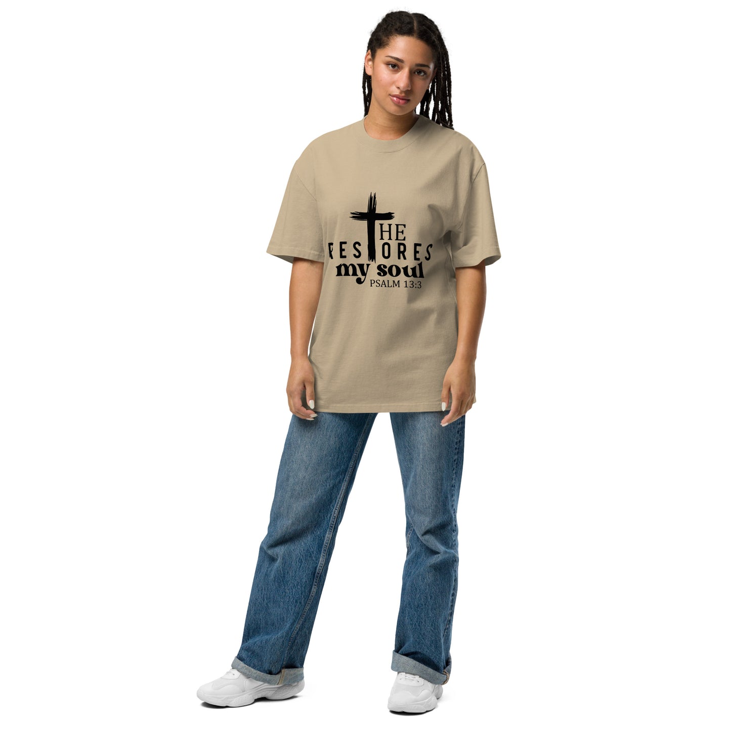 He Restores My Soul Oversized faded t-shirt Faded khaki