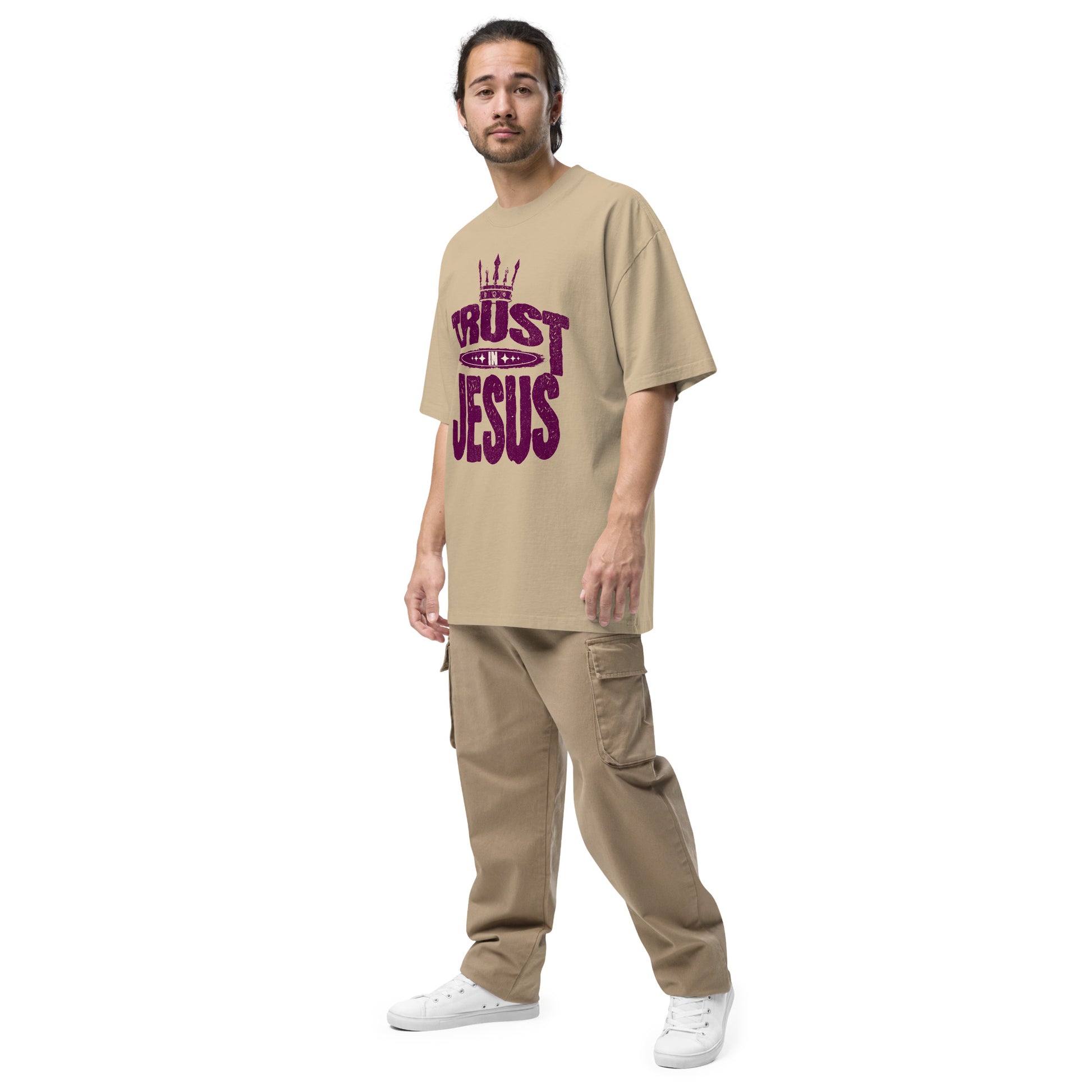 Trust In Jesus Oversized faded t-shirt Faded Khaki