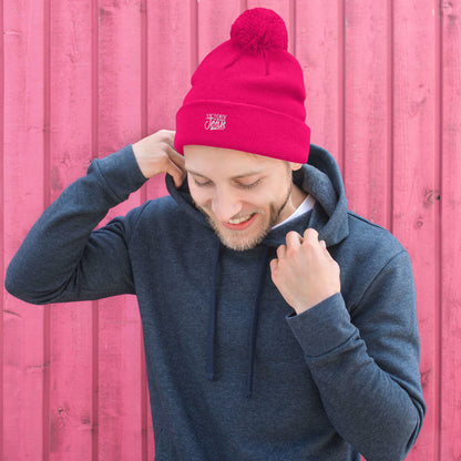 Victory In Jesus Pom-Pom Beanie Neon Pink
