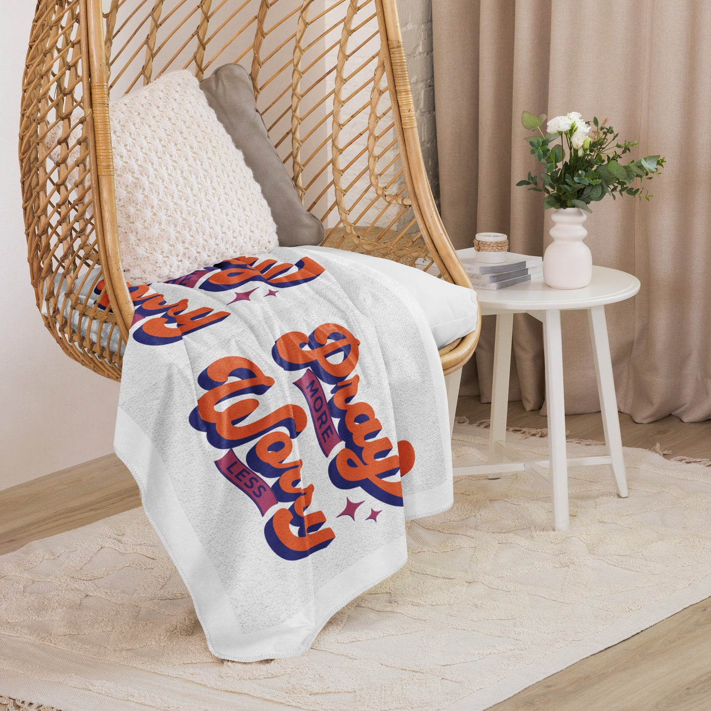 Pray More Worry Less Sherpa blanket 50″×60″