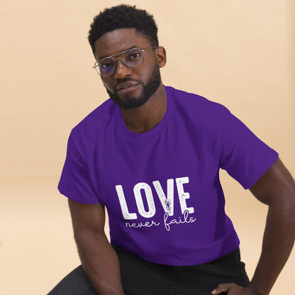 Love Never Fails Unisex classic tee Purple