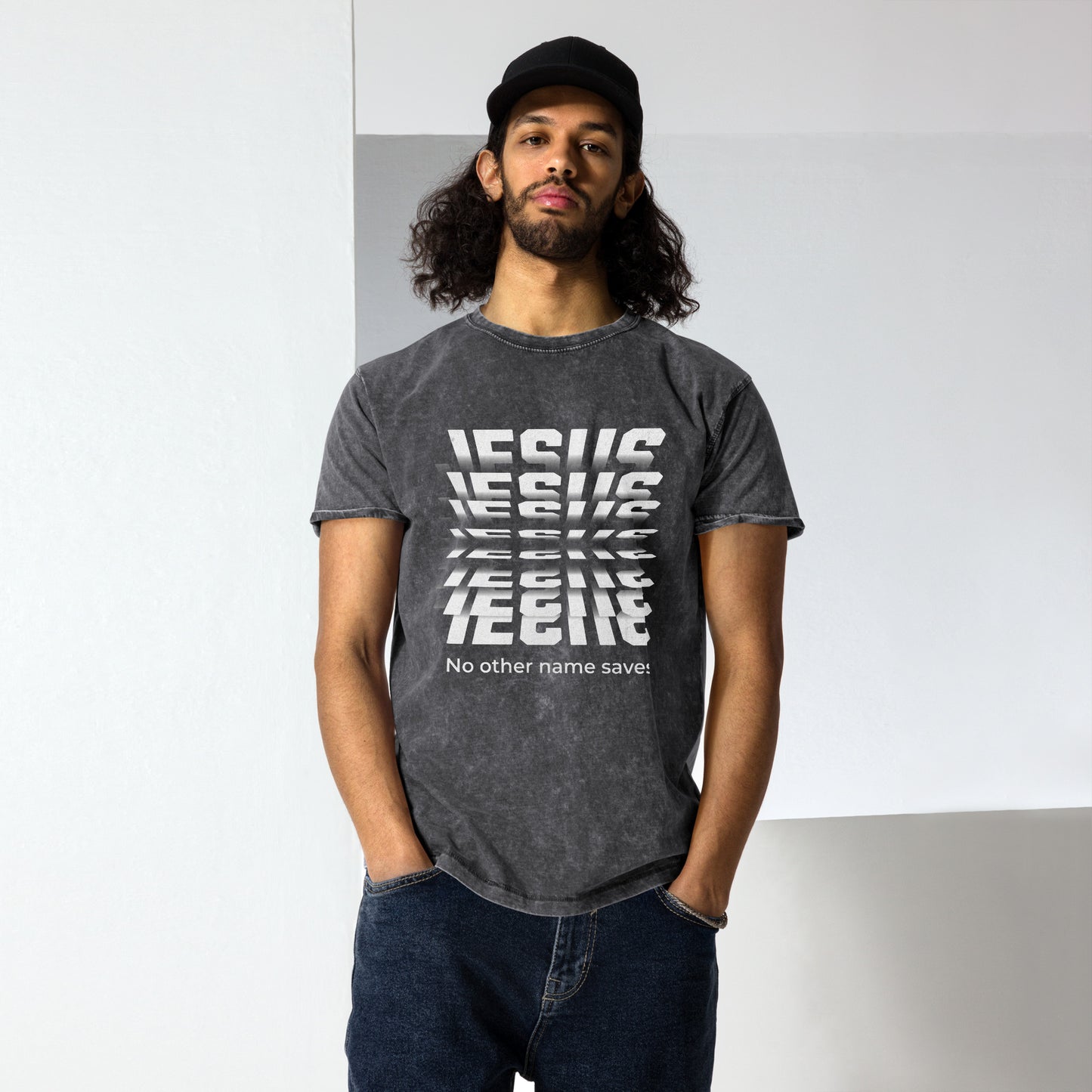 Jesus No Other Name Saves Unisex Denim T-Shirt Black