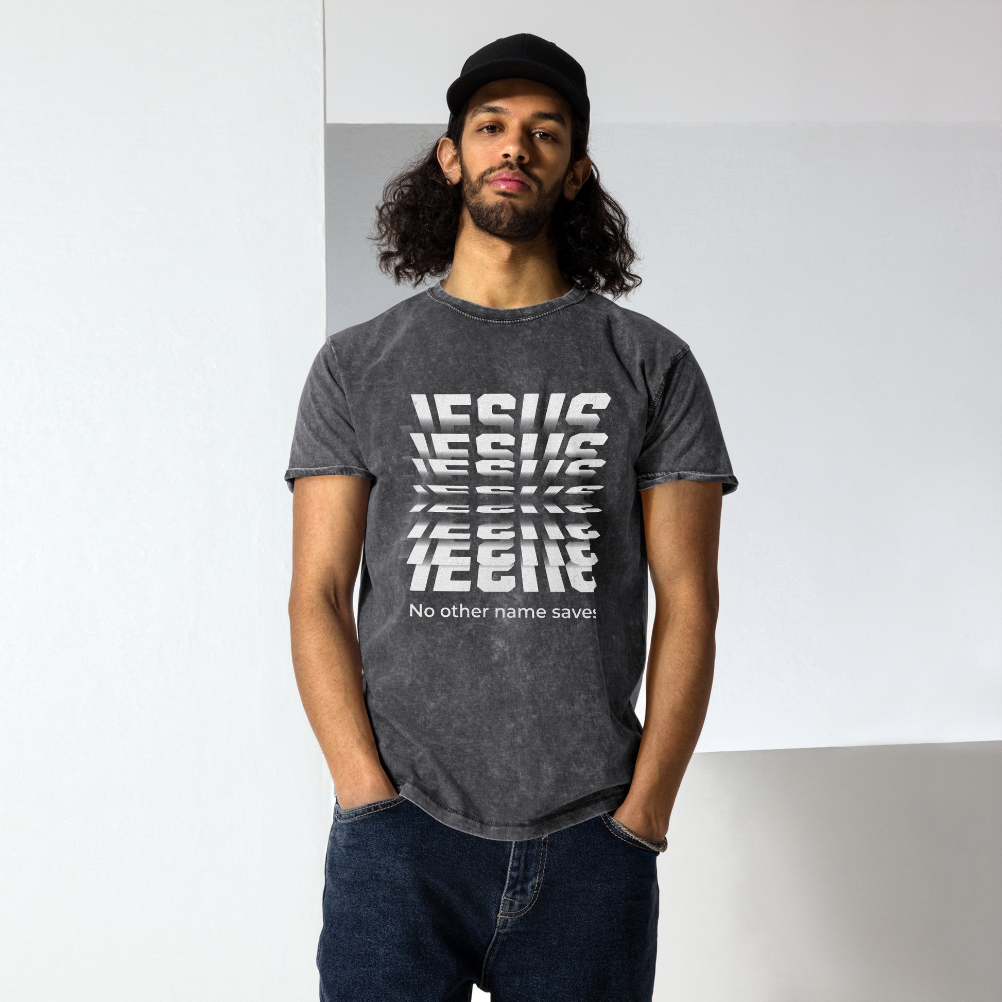 Jesus No Other Name Saves Unisex Denim T-Shirt Black
