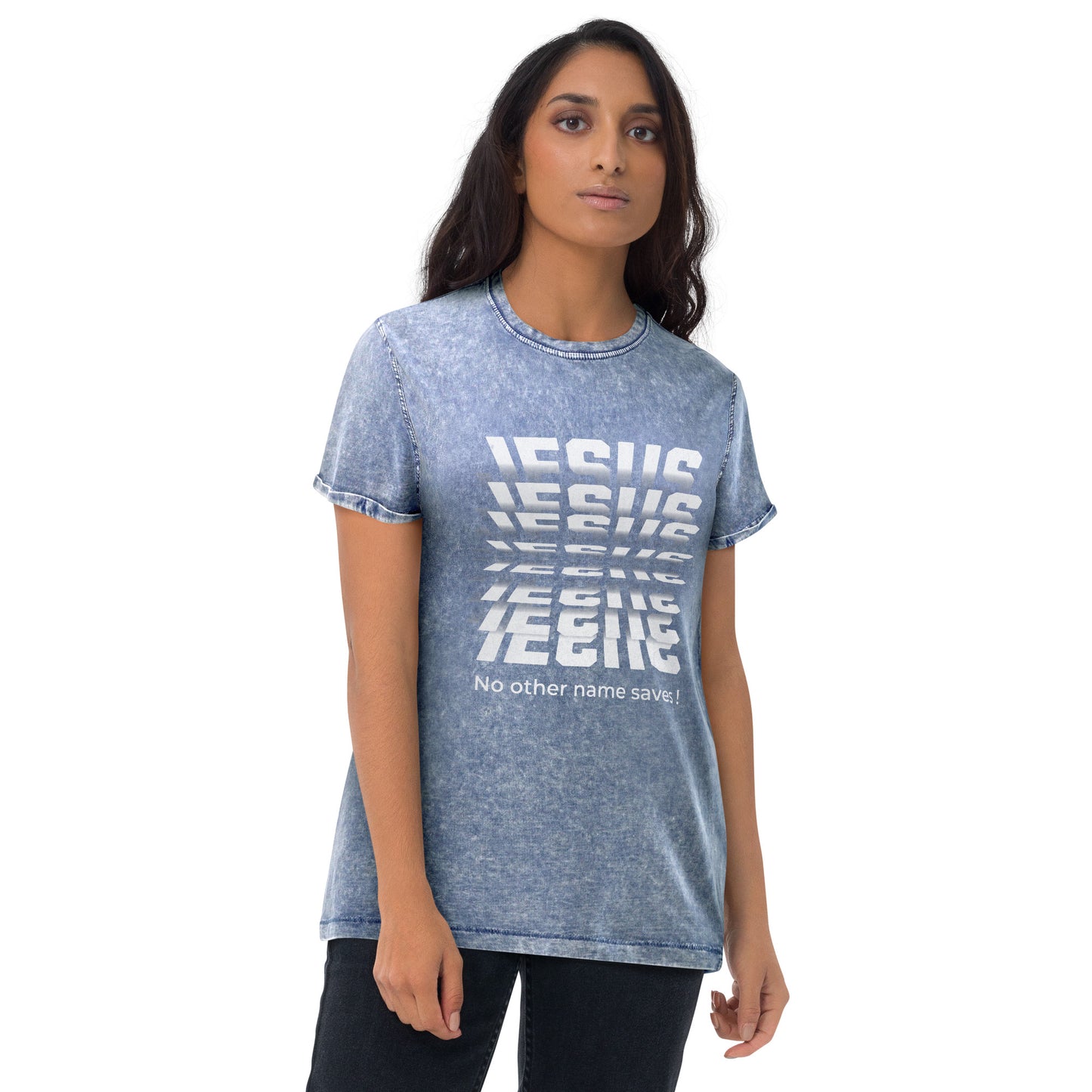 Jesus No Other Name Saves Unisex Denim T-Shirt Denim Blue