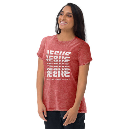 Jesus No Other Name Saves Unisex Denim T-Shirt Garnet Red