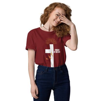 Forgiven By His Blood Unisex organic cotton t-shirt Burgundy