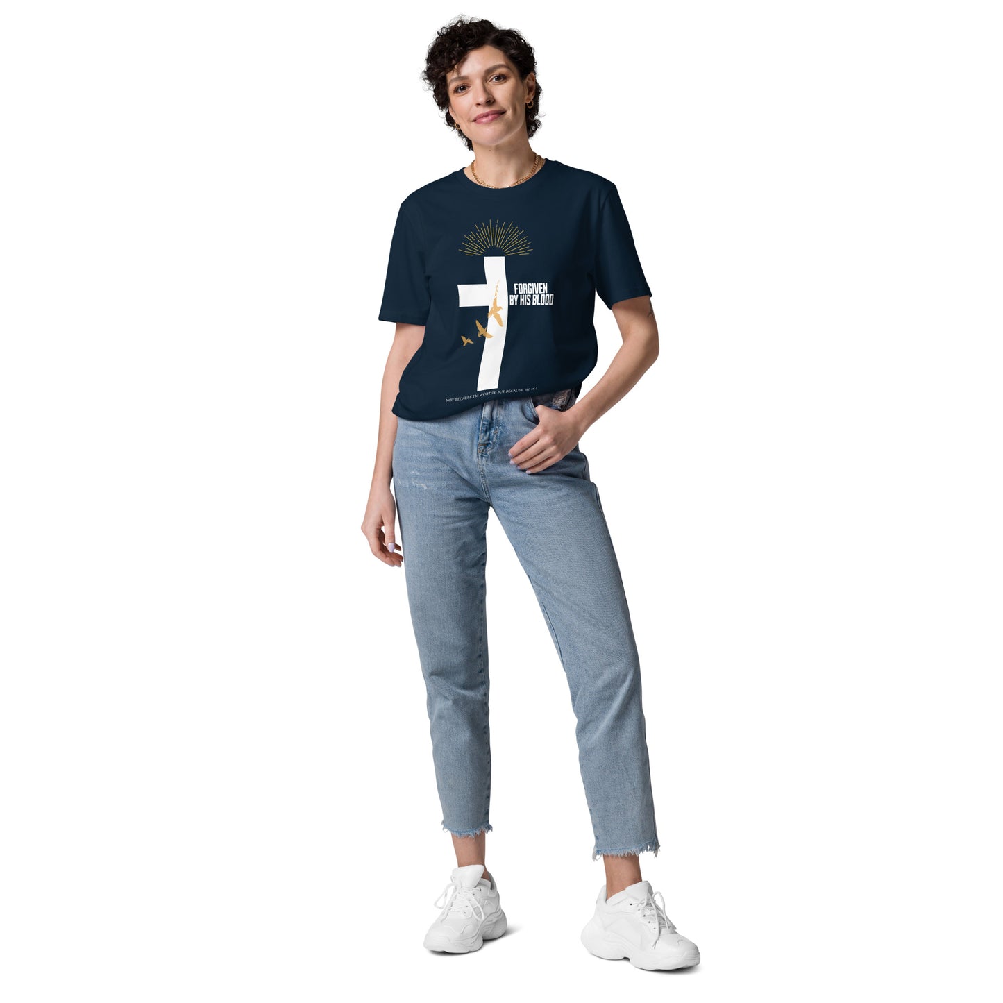 Forgiven By His Blood Unisex organic cotton t-shirt French Navy