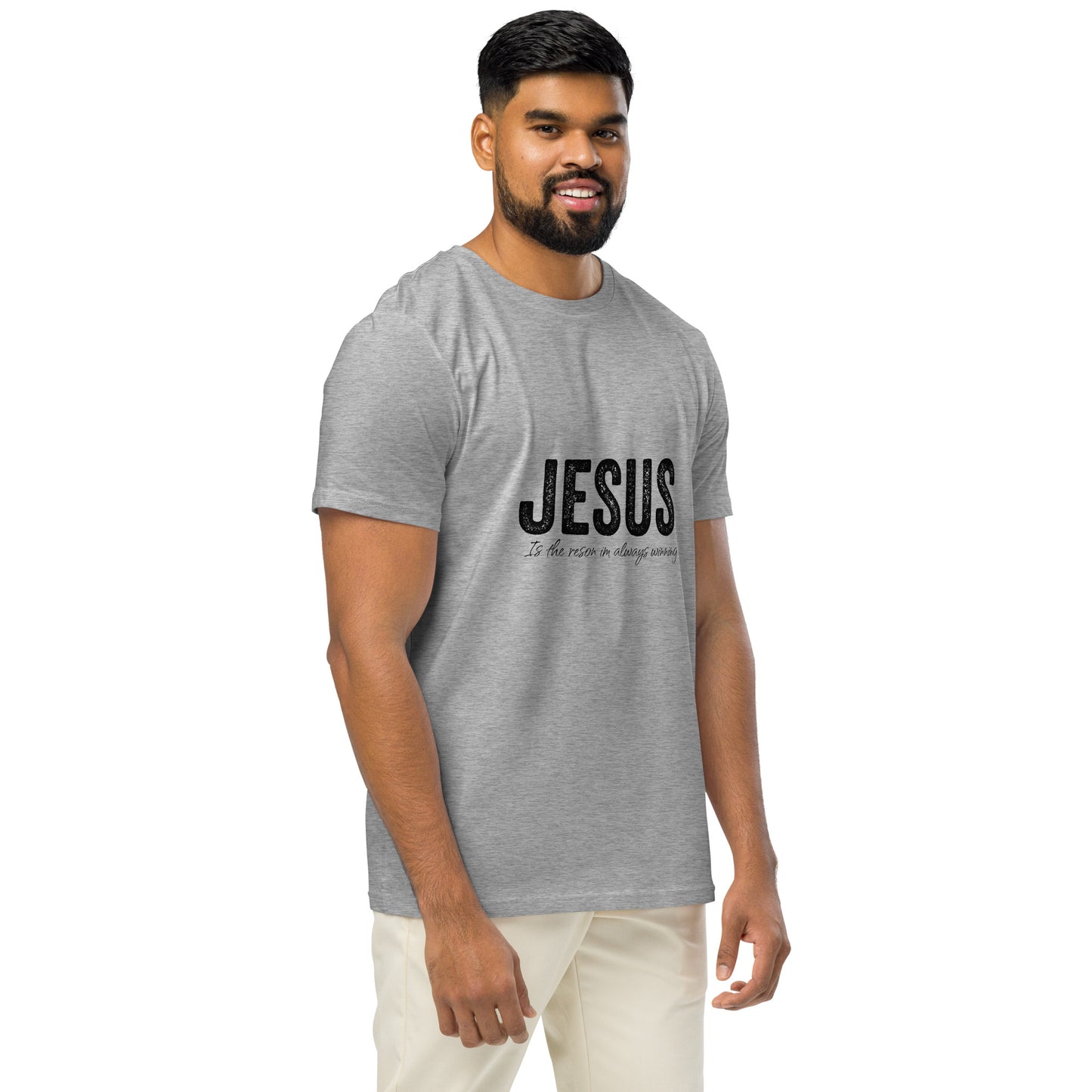 Jesus Is The Reason I'm Always Winning Unisex organic mid-light t-shirt Heather Grey