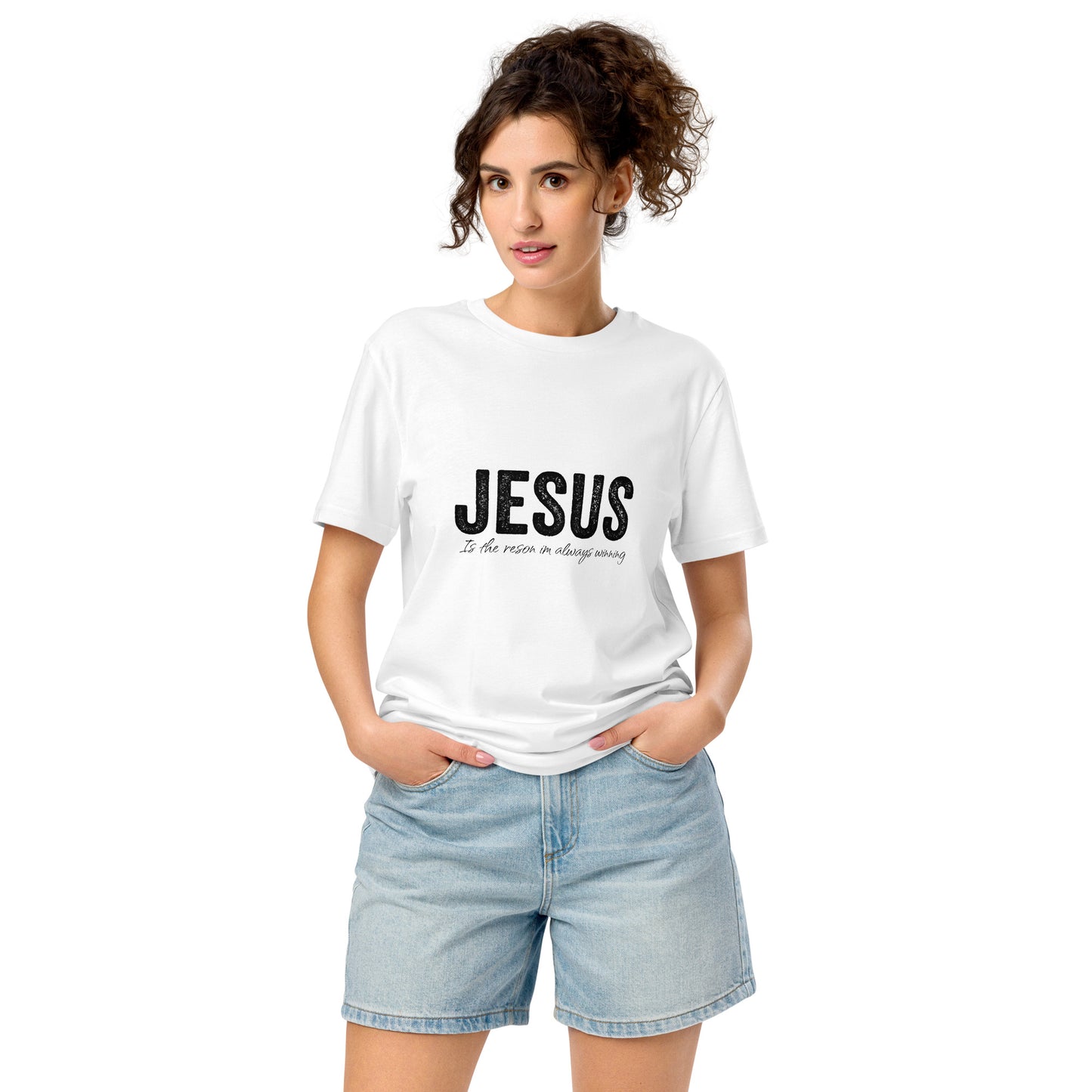 Jesus Is The Reason I'm Always Winning Unisex organic mid-light t-shirt White