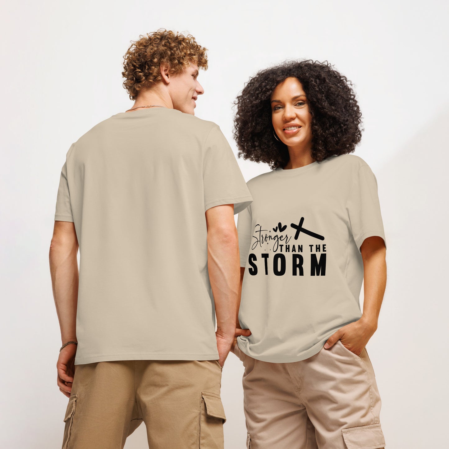 Stronger Than The Storm Unisex organic ribbed neck t-shirt Desert Dust