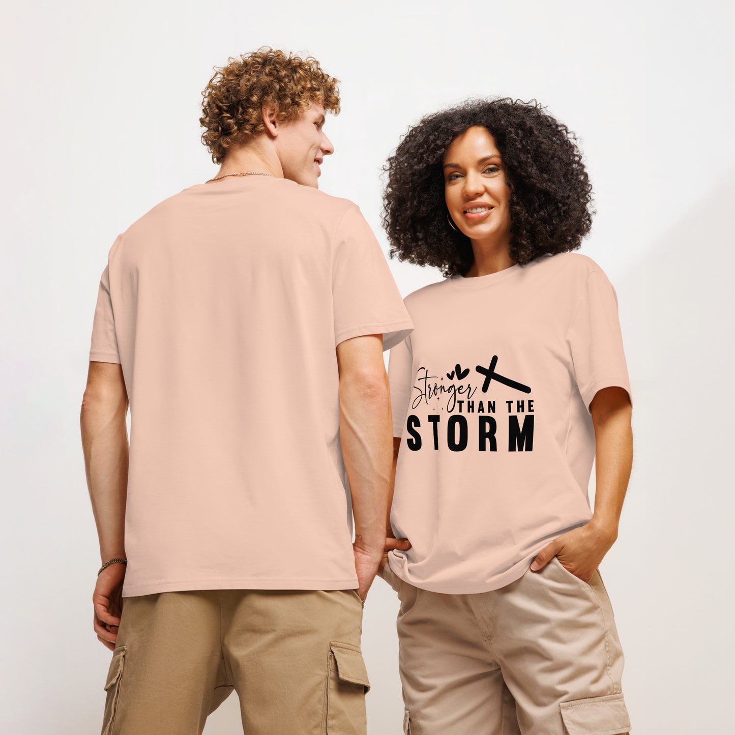 Stronger Than The Storm Unisex organic ribbed neck t-shirt Fraiche Peche