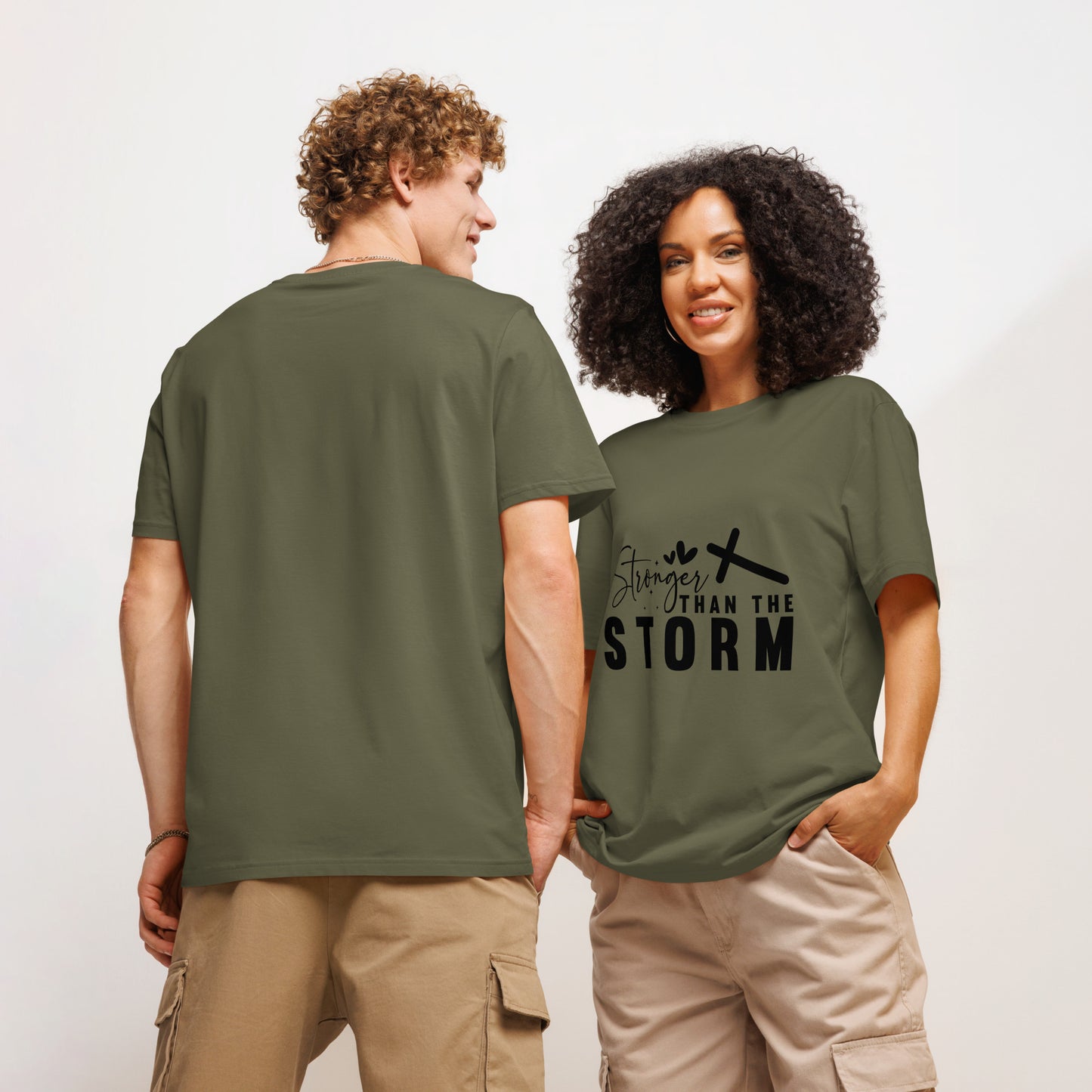 Stronger Than The Storm Unisex organic ribbed neck t-shirt Khaki