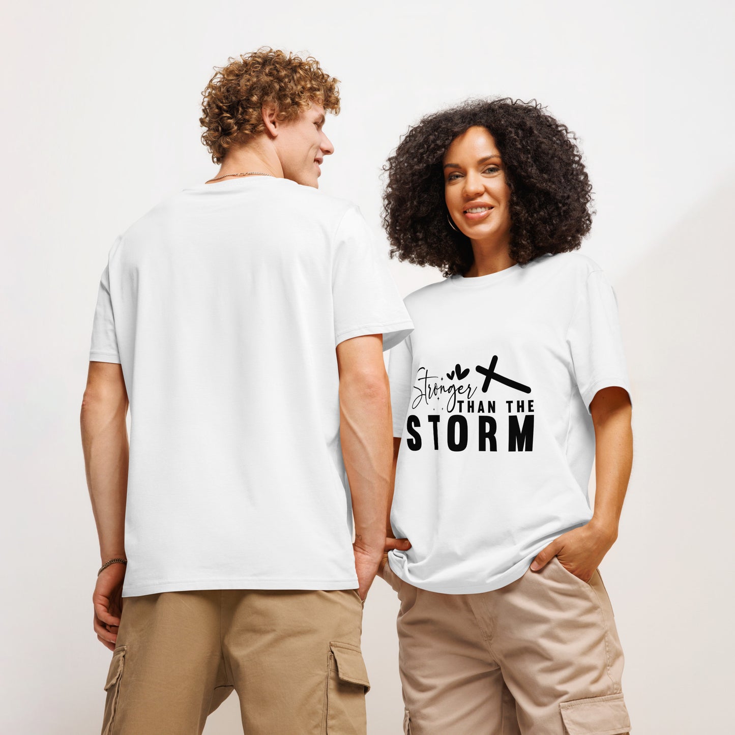 Stronger Than The Storm Unisex organic ribbed neck t-shirt White