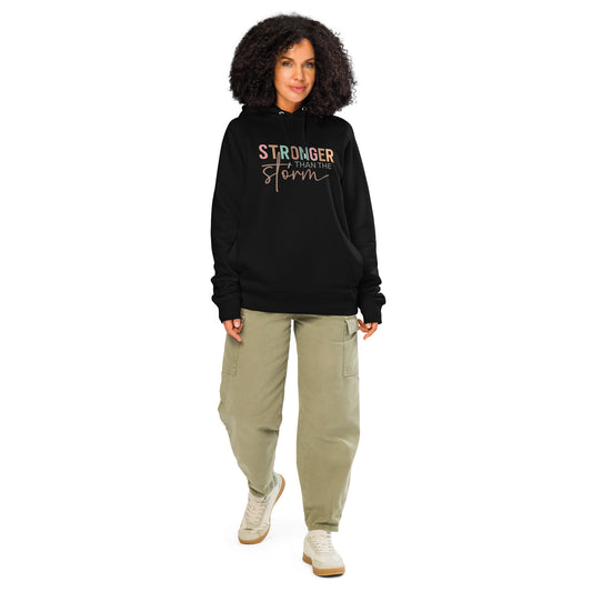 Stronger Than The Storm Unisex Organic Side Pocket Hoodie Black