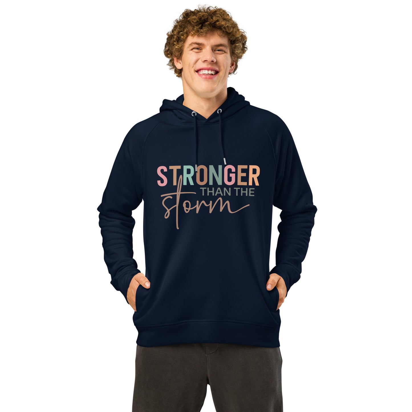 Stronger Than The Storm Unisex Organic Side Pocket Hoodie French Navy