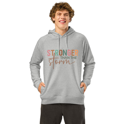 Stronger Than The Storm Unisex Organic Side Pocket Hoodie Heather Grey