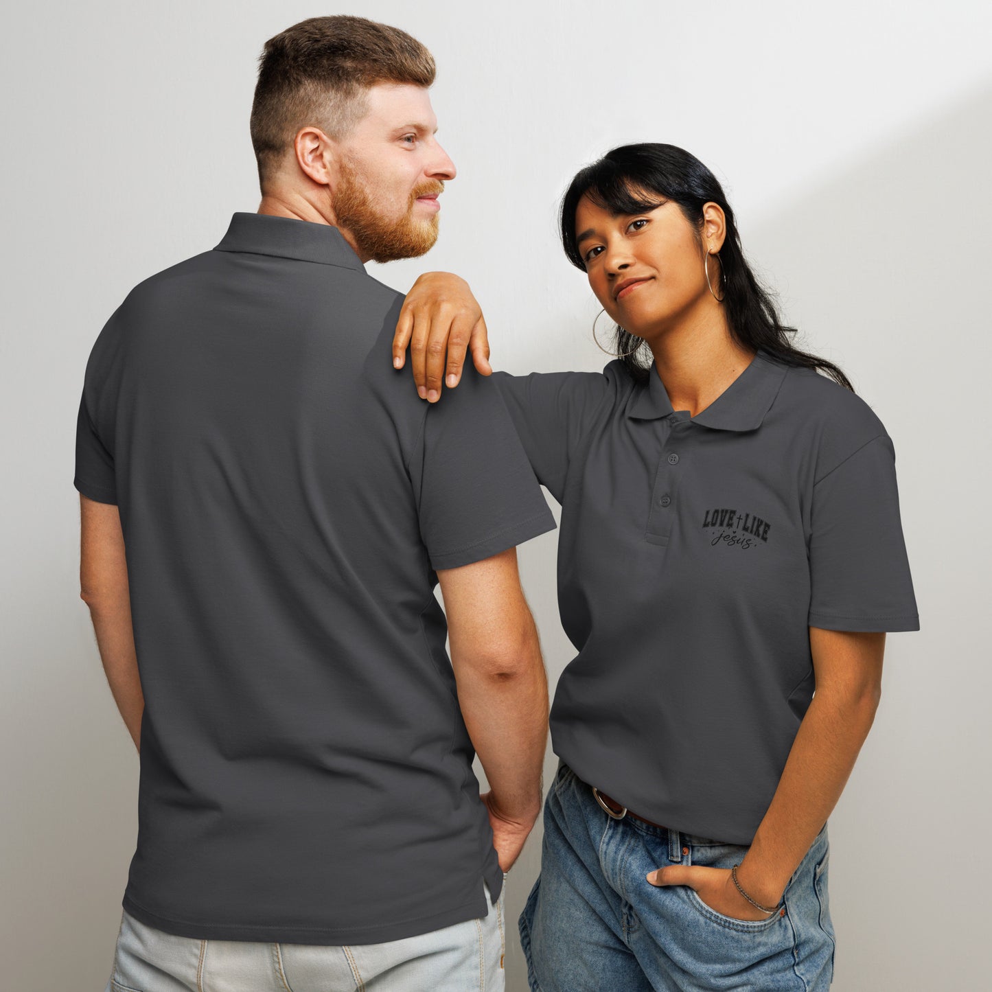 Love Like Jesus Unisex Premium pique polo shirt Mouse Grey