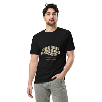 Strong In Spirit Strong In Grace Strong Christ Trained In Faith Rooted In Grace Unisex Black premium t-shirt 3XL