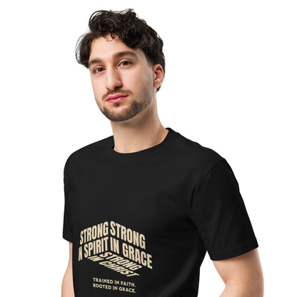 Strong In Spirit Strong In Grace Strong Christ Trained In Faith Rooted In Grace Unisex Black premium t-shirt M