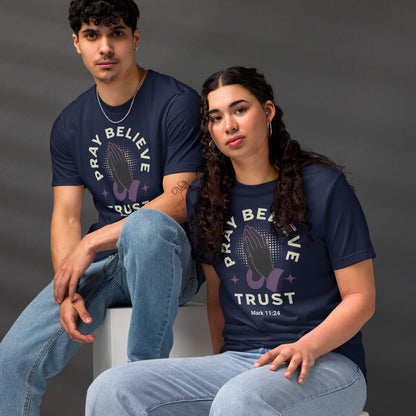 Pray Believe Trust Unisex staple eco t-shirt Navy