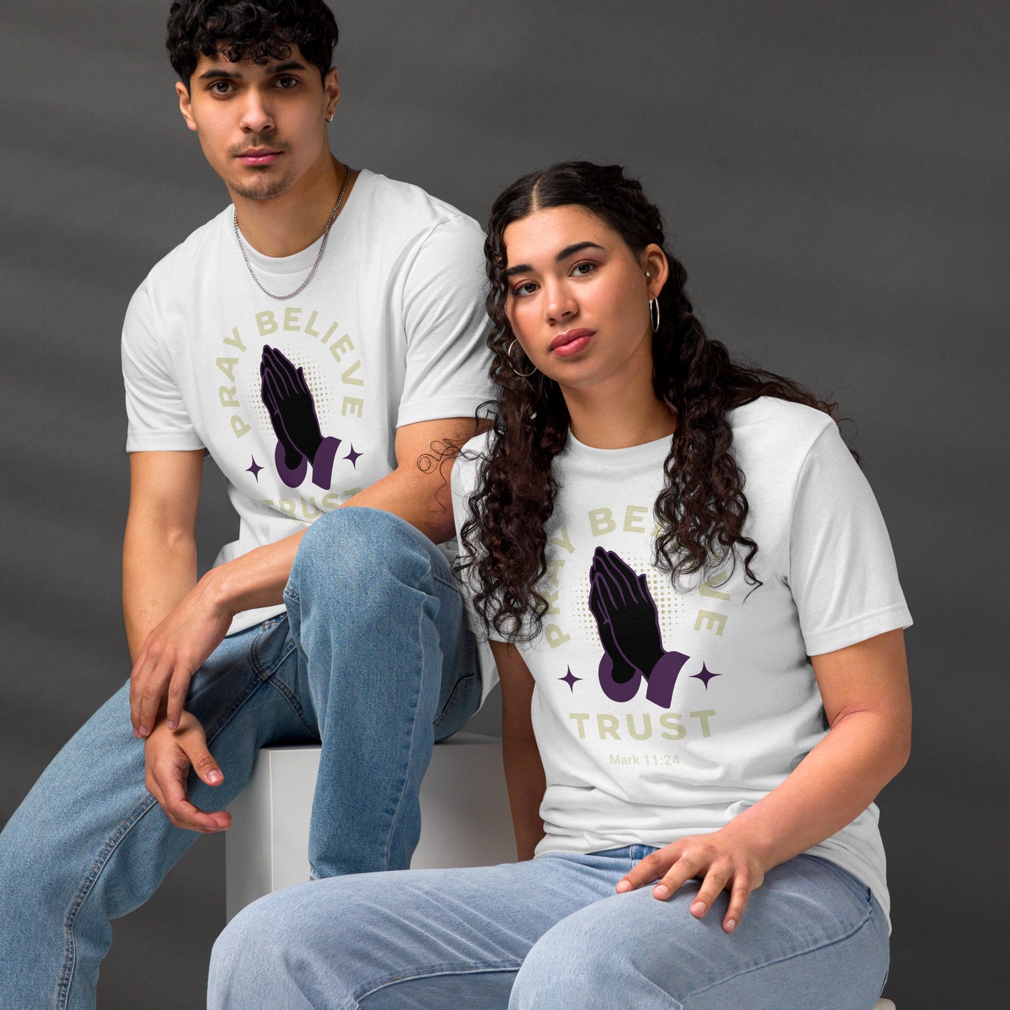 Pray Believe Trust Unisex staple eco t-shirt White