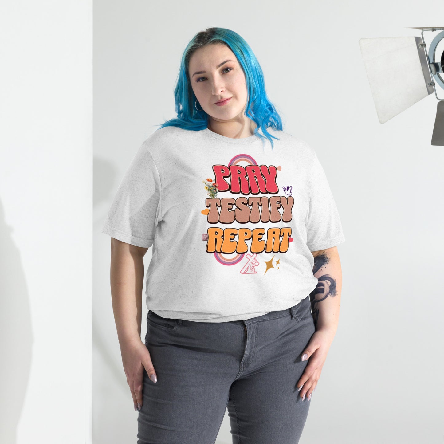 Pray Testify Repeat Short sleeve t-shirt Solid White Triblend