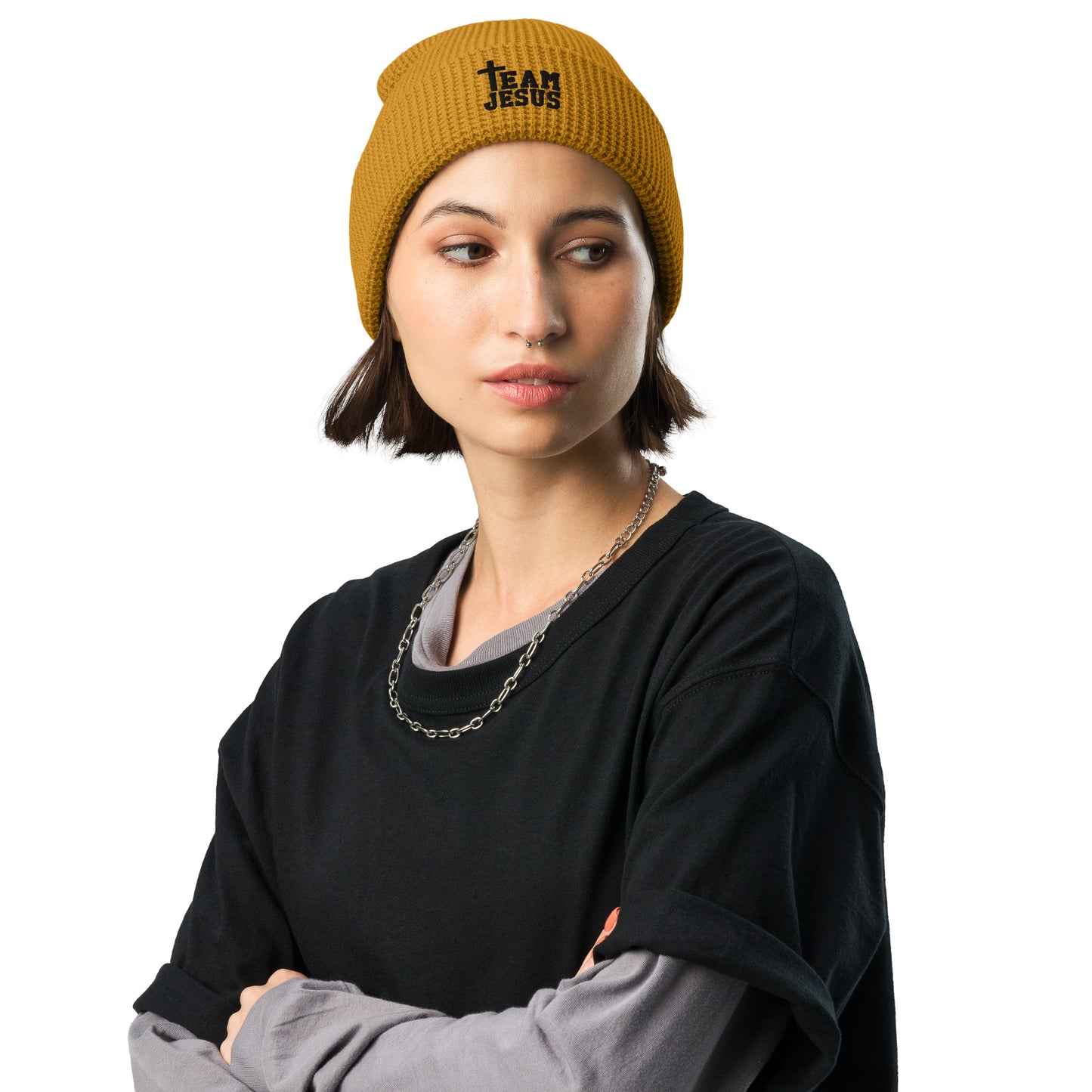 Team Jesus Waffle beanie Camel