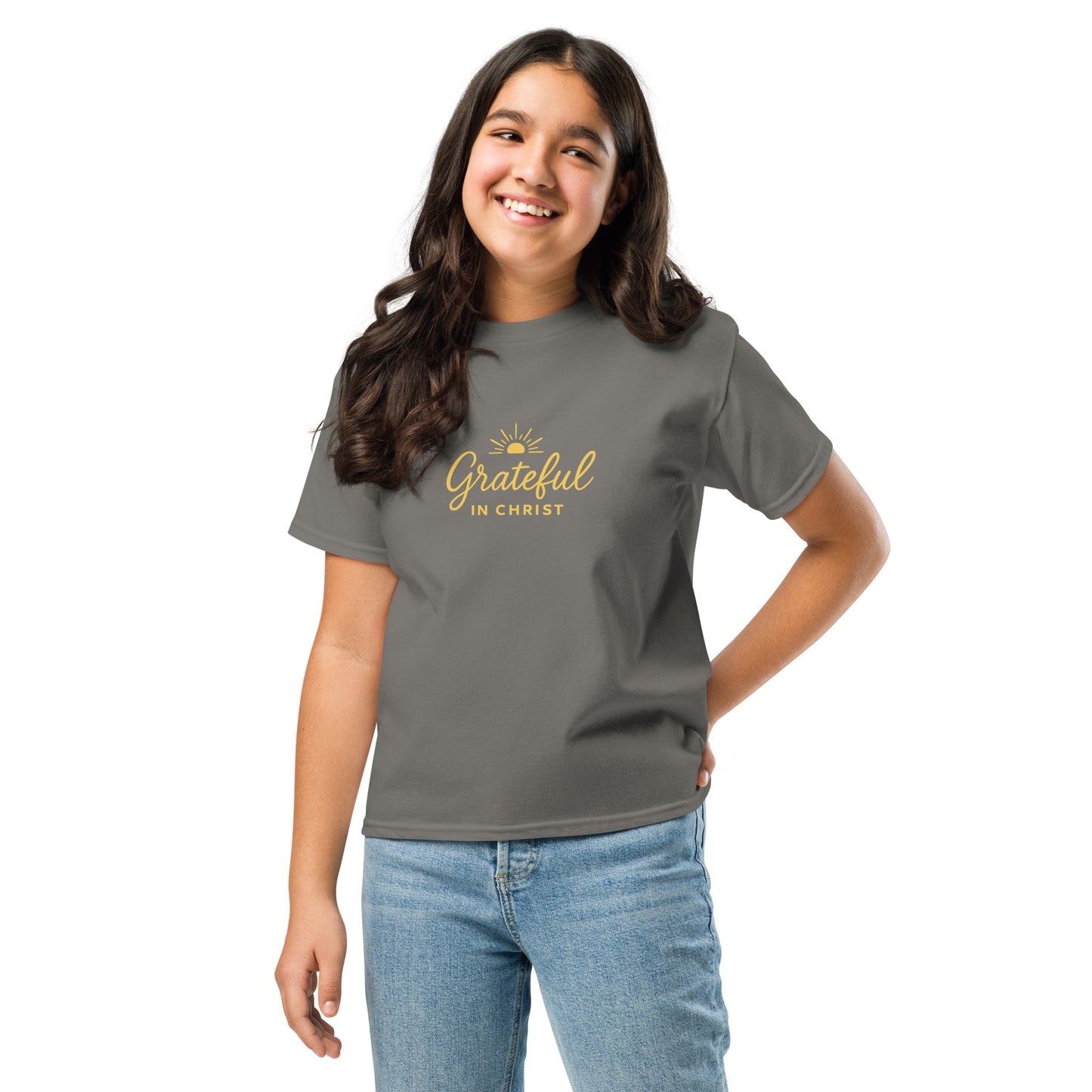 Grateful In Christ Youth classic tee Charcoal